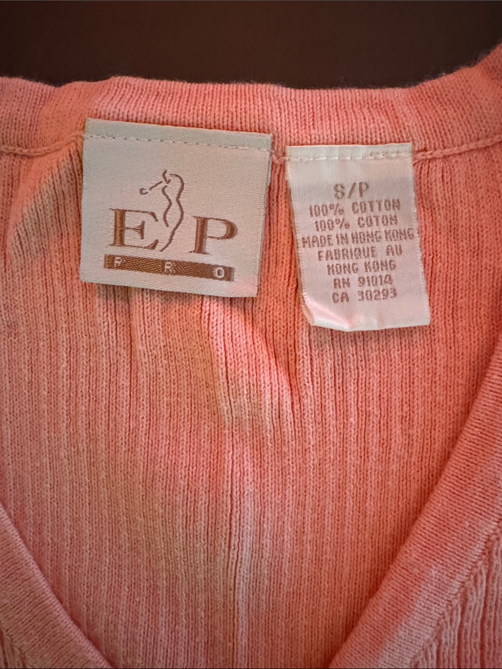 EP Pro Coral Pink Ribbed V-Neck Sleeveless Top - Picture 2 of 5